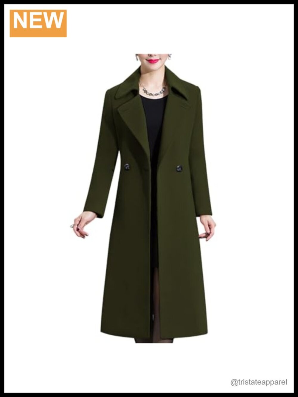 Women's Winter Wool Peacoat Double Breasted Notched Lapel Midi Long Sleeve